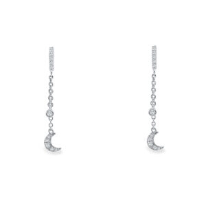 Dangling Diamond Crescent Moon Earrings